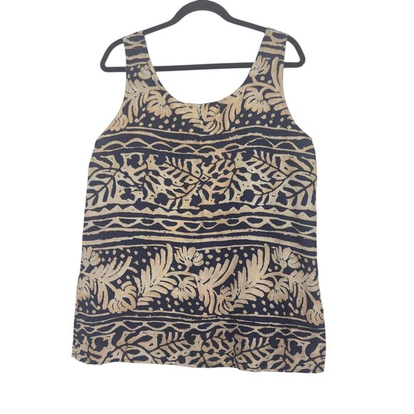 Vintage 90´ Express Womens 100% Silk Sleeveless Top L Navy-Beige Tropical Print - Picture 7 of 11